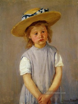 Kinder Werke - Kleines Mädchen in einem großen Strohhut und einem Pinnafore Impressionismus Mütter Kinder Mary Cassatt
